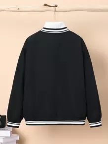 SHEIN Cậu bé Tween Đồ họa Chữ cái Sọc trang trí Lót nhiệt Áo khoác Đại học Không có áo len - màu đen - Xem 2