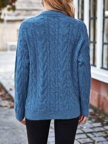 SHEIN LUNE Chất rắn Thả vai Xoắn Dan Áo len - Màu xanh lam - Xem 2