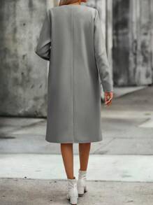 SHEIN Clasi Chất rắn Nút phía trước Áo khoác - Màu xám đen - Xem 2