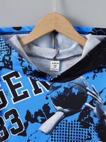 SHEIN 男大童人物和字母圖案連帽衫和運動褲 - 彩色 - 查看 4