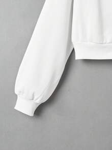 SHEIN EZwear Plus Size Zip Up Drawstring Sweatshirt - White - View 4
