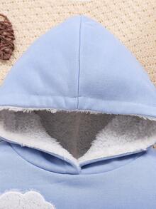 SHEIN 女婴云朵刺绣保暖内衬卫衣 - 藍色 - 查看 7