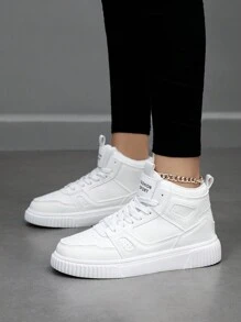 女士們新款休閒白色高幫運動鞋
