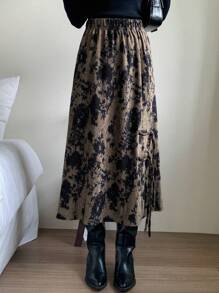 DAZY 扎染开衩裙摆半身裙度假装扮女装 - 咖啡棕 - 查看 5