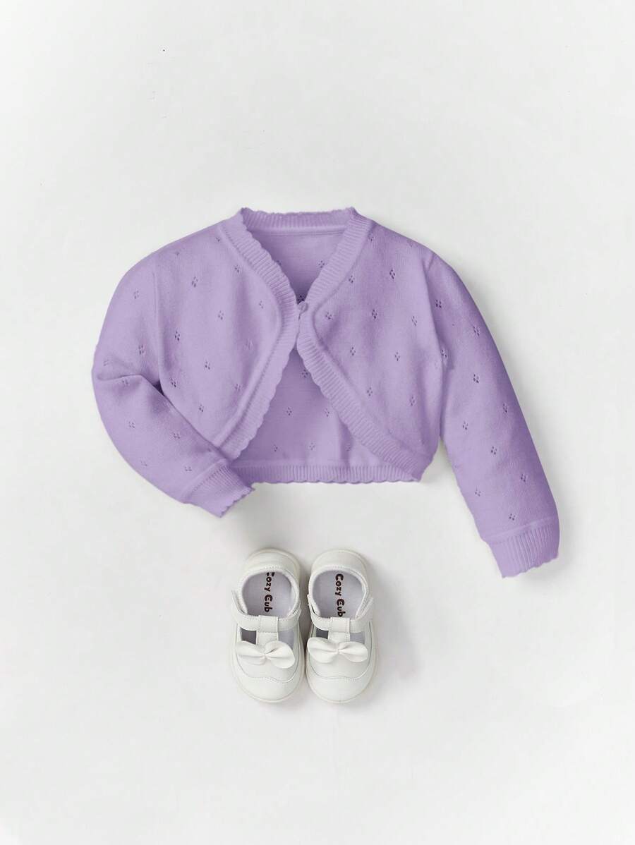 SHEIN 女嬰網眼針織素色開襟衫 - 淡紫色 - 查看 1