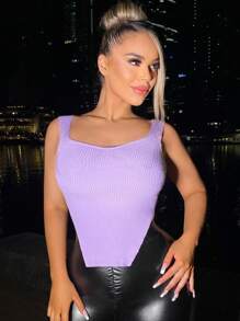 SHEIN SXY Top unicolor tejido de canalé