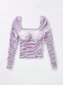 Soleia 雞心領口褶邊網紗T恤 - 彩色 - 查看 5