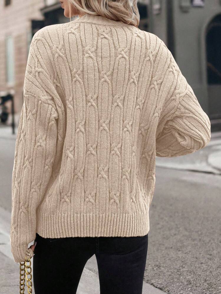 Cable Knit Drop Shoulder Sweater In Fall/Winter,Casual
