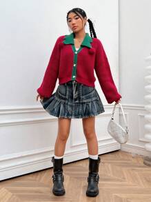 SHEIN EZwear Cárdigan de cuello en contraste de hombros caídos