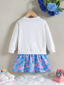 SHEIN Chica Joven Vestido sudadera con estampado de sirena bajo con fruncido - Blanco - Ver 2