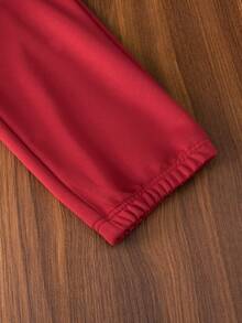 SHEIN 女大童標語圖案連帽衫和運動褲 - 酒紅色 - 查看 8