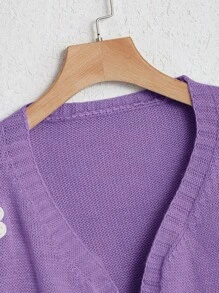 SHEIN Teen Girl Floral Patched Drop Shoulder Colorblock Cardigan - Mauve Purple - View 4