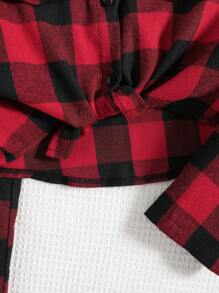 SHEIN Adolescent Fille À Carreaux Chemise & Évasé Combinaison À Fines Brides Pour Noël