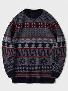 RueChic Men Geo Pattern Sweater - Grey - View 1