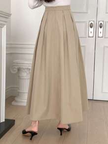 Dazy Star Solid Fold Pleated Longline Skirt Fall - Apricot - View 5