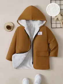 SHEIN 男小童字母補丁細節毛絨內襯連帽外套