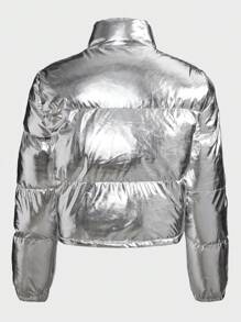 Manfinity RebelGame Nam Chi tiết Patched thư Khóa kéo UP Kim loại Áo khoác Jacket puffer - Bạc - Xem 2