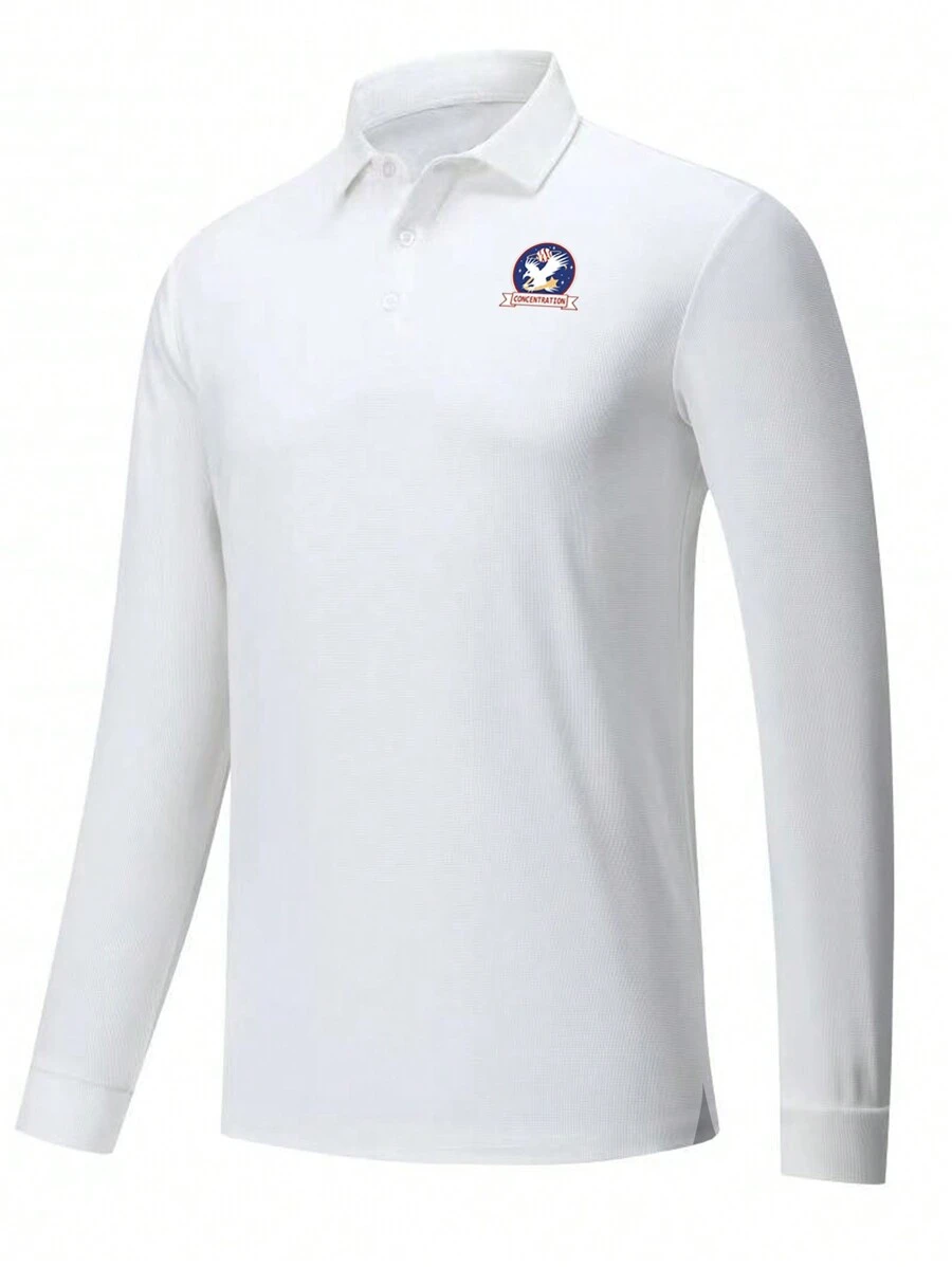 Manfinity Sport Corelite 男友风男式字母图案运动 Polo 衫健身上衣高尔夫球衫 - 白色 - 查看 1