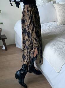 DAZY 扎染开衩裙摆半身裙度假装扮女装 - 咖啡棕 - 查看 6