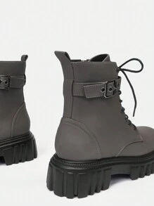 SheIn ICON 粗鞋底靴子 - 軍綠色 - 查看 4