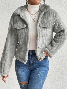 SHEIN LUNE Cazadora con diseño de solapa franela