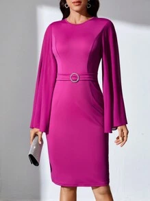 SHEIN Tall Trumpet Sleeve Bodycon Dress - Hot Pink - View 6
