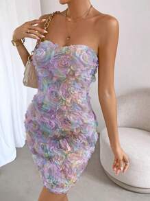 Allurite Vestido tubo aplique floral - Morado - Ver 7