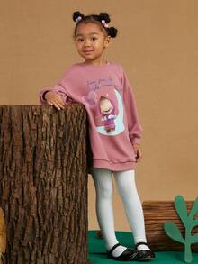 SHEIN X Masha and The Bear 女小童1入組卡通和字母圖案落肩袖運動衫 - 酒紅色 - 查看 7