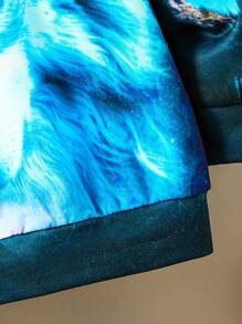 SHEIN Young Boy Wolf Print Drop Shoulder Sweatshirt - Navy Blue - View 3