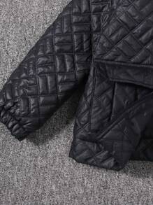 SHEIN Young Boy Letter Patched Flap Pocket Hooded Quilted Coat Without Sweater - Green - View 6