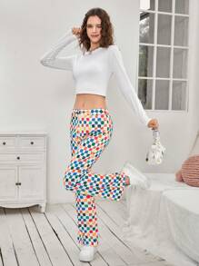 SHEIN EZwear 格紋印花長褲 - 彩色 - 查看 4