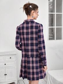 SHEIN EZwear Vestido smock con estampado de cuadros y letra bajo fruncido