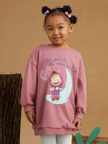 SHEIN X Masha and The Bear 女小童1入組卡通和字母圖案落肩袖運動衫 - 酒紅色 - 查看 4