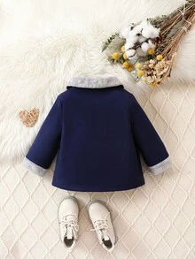 Baby Boy Borg Collar Double Breasted Contrast Binding Overcoat - Multicolor - View 2