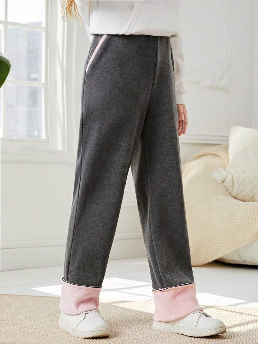 Tween Girl Contrast Panel Straight Leg Pants - Black and White - View 1