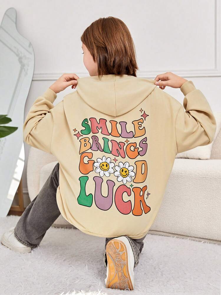 Teen Girl Floral & Slogan Graphic Drop Shoulder Sweatshirt