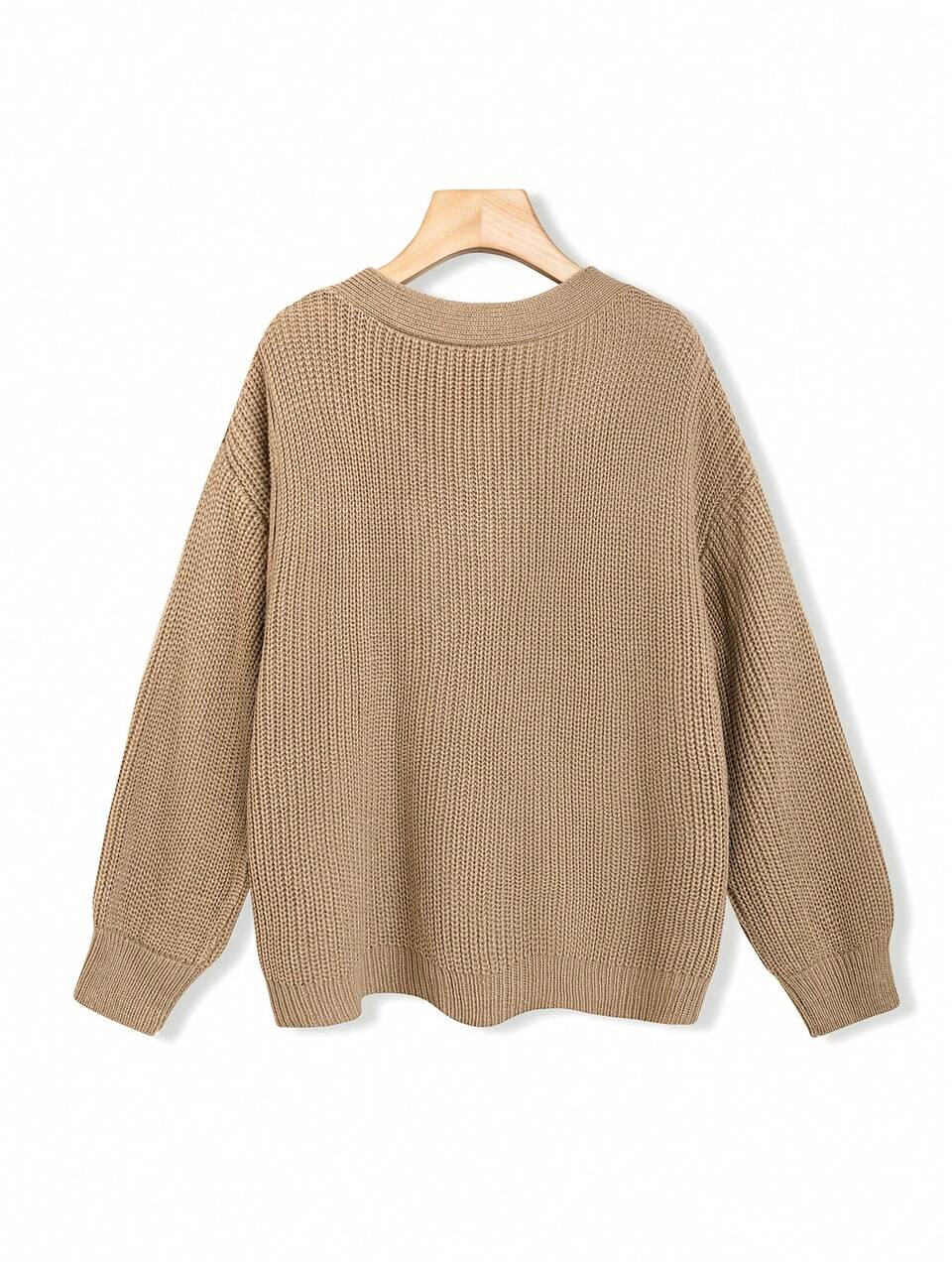 Plus Button Detail Drop Shoulder Sweater Knit Pullover Fall Winter Sweater