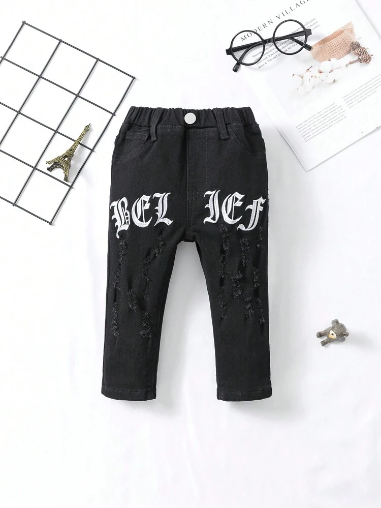Baby Boy Letter Graphic Ripped Jeans