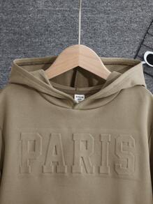 SHEIN Leap Crew Tween Boy Letter Embossed Drop Shoulder Sweatshirt - Khaki - View 3