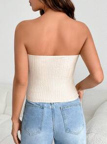 SHEIN EZwear 女性無肩帶針織衣 - 杏色 - 查看 2