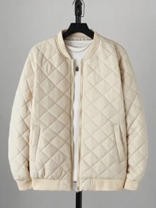 SHEIN Cottnline Men's Long Sleeve Baseball Padded Jacket - Beige - View 1