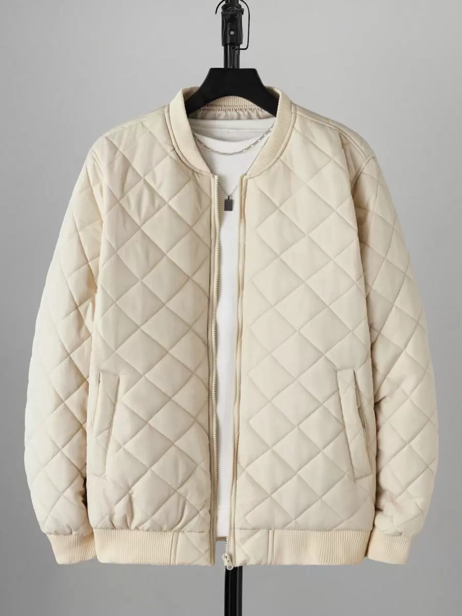 SHEIN Cottnline Men's Long Sleeve Baseball Padded Jacket - Beige - View 1