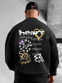 Manfinity Homme Loose Fit Men's Sweatshirt With Slogan & Cartoon Graphic - Black - View 1