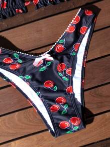 櫻桃圖案頸掛三角杯比基尼套裝