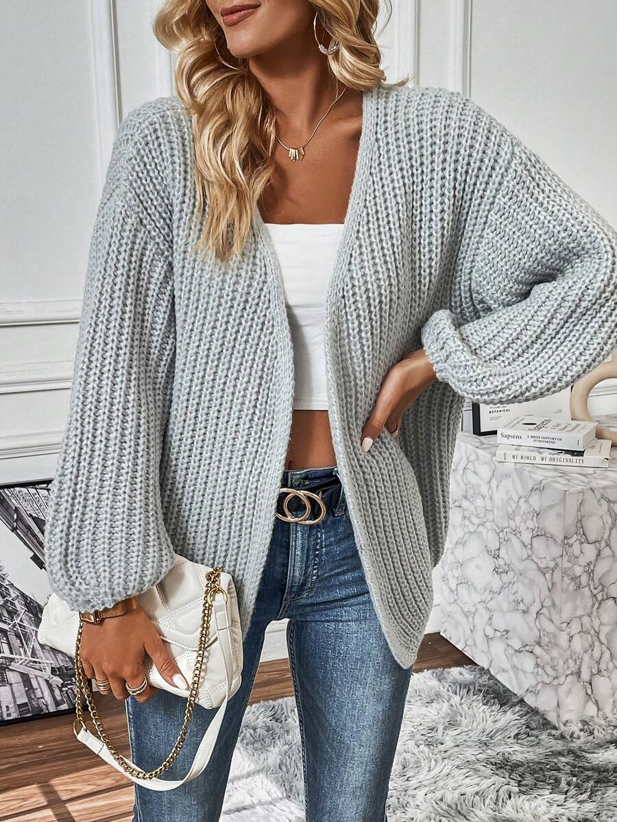 SHEIN Frenchy 落肩休闲设计开衫 - 淺灰色 - 查看 1