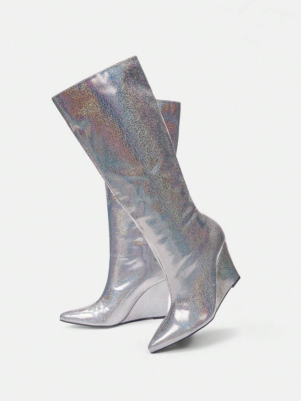 Glitter Platform Heel Long Boots