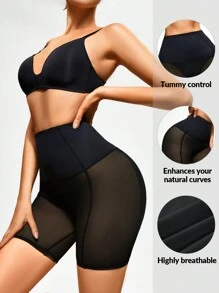 SHAPORA Shorts de fajas unicolor de cintura ancha - Negro - Ver 1