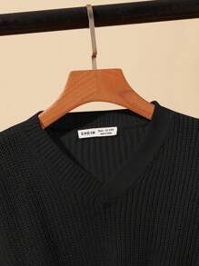 SHEIN 青少年女孩扭結下擺落肩袖套頭毛衣 - 黑色 - 查看 4