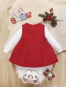SHEIN Baby Girl Bow Front Contrast Mesh Bow Front Dress