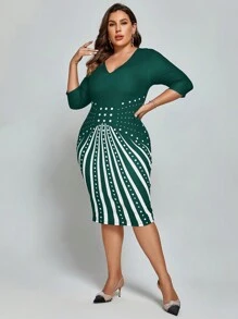 SHEIN Clasi Hơn In vết tròn Polka Váy bodycon - Màu xanh lá cây đậm - Xem 3